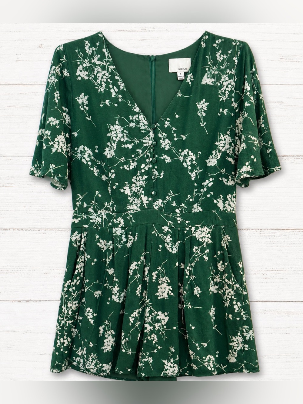 Greylin Anthropologie Green Floral Romper Cottagecore Boho Fairycore Small
